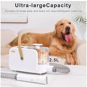 6836 2.5L Pet Grooming Kit & Vacuum Suction 99% Pet Hair Groomer, Clippers Wht